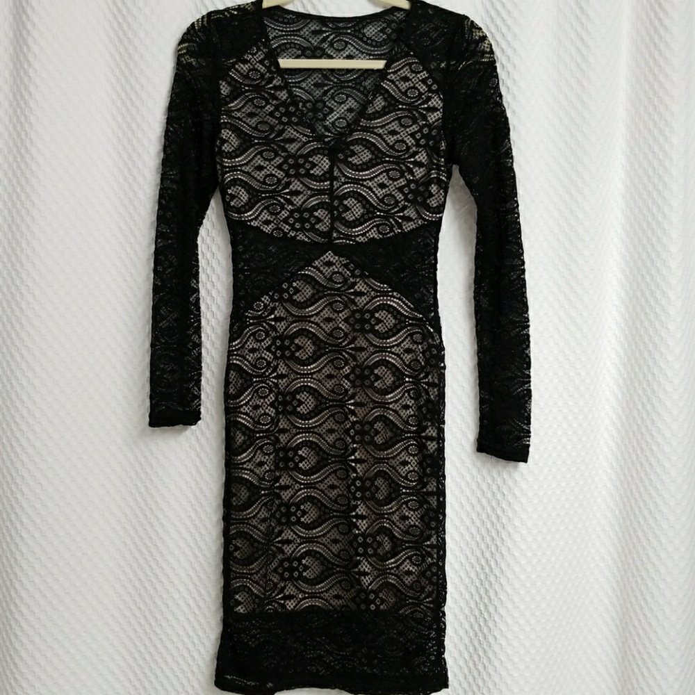 NWOT Black and cream v neck lace dress